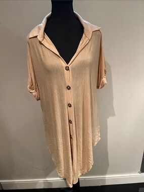 Kim & Cami Yellow & White Stripe Short-Sleeve Button-Front Shirt Dress